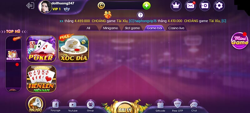 Game bài Choáng Club trên app điện thoại